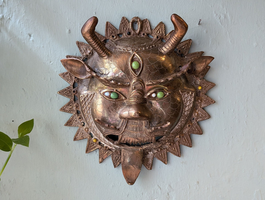 Vintage Gilt Bronze Tibetan Yama Mask