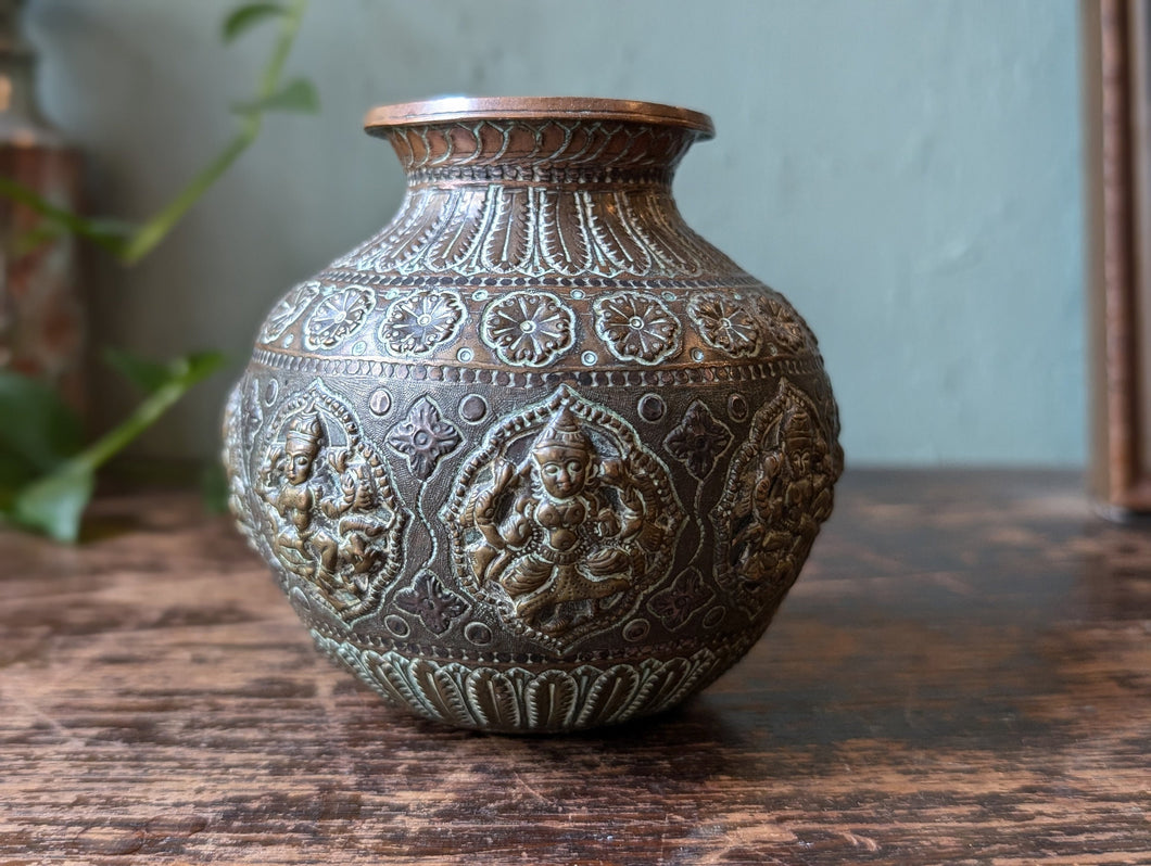 Antique Burmese Silver Inlaid Bronze Lota Vase