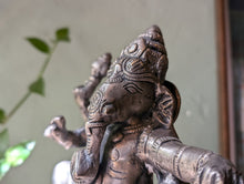 Load image into Gallery viewer, Antique Indian Dancing Ganesha Silvered Bronze Statue Figurine
