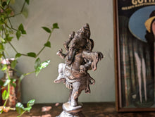 Load image into Gallery viewer, Antique Indian Dancing Ganesha Silvered Bronze Statue Figurine
