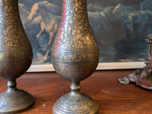 Load image into Gallery viewer, Pair of Vintage Indian Etched Brass Vases
