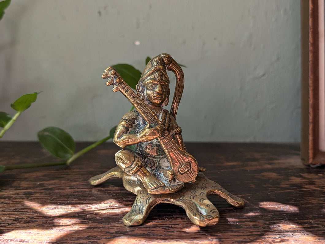 Antique Indian Saraswati Brass Godess Statue Figurine