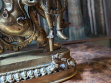 Load image into Gallery viewer, 19th.C Indian Dancing Ganesha and Lakshmi Brass Statue Figurine
