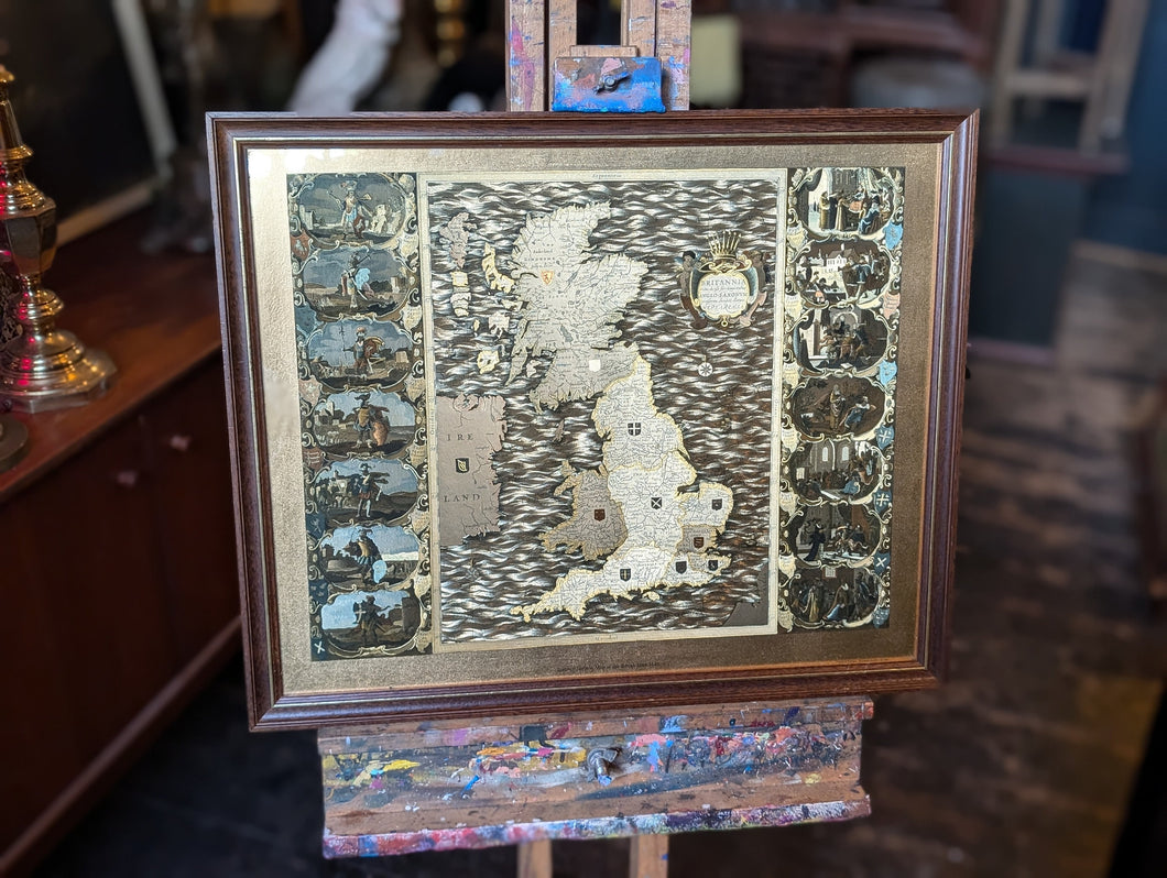 Vintage Foiled World Map in Hardwood Frame