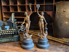 Load image into Gallery viewer, Pair of Gilder French Spelter Figurines on Bakelite Socles
