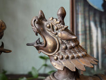 Load image into Gallery viewer, Antique Tibetan Pair of Bronze Foo Dog Figurines
