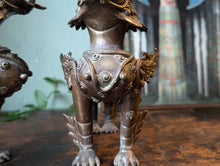 Load image into Gallery viewer, Antique Tibetan Pair of Bronze Foo Dog Figurines
