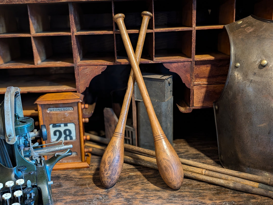 Pair of Antique Indian Wooden Exercise Clubs