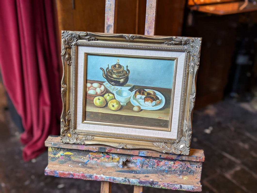 Vintage Still Life Oil on Canvas Painting in Gilt Frame  - 37 x 32cm