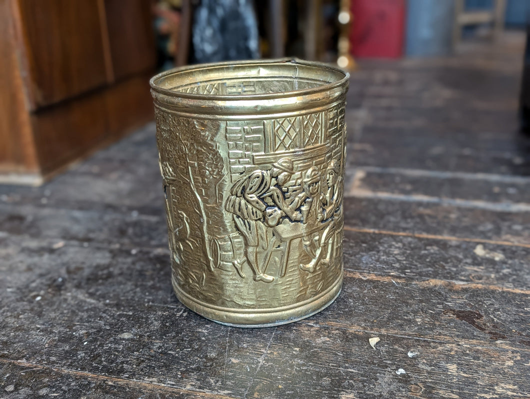 Vintage Arts & Crafts Embossed Brass Planter / Coal Bin