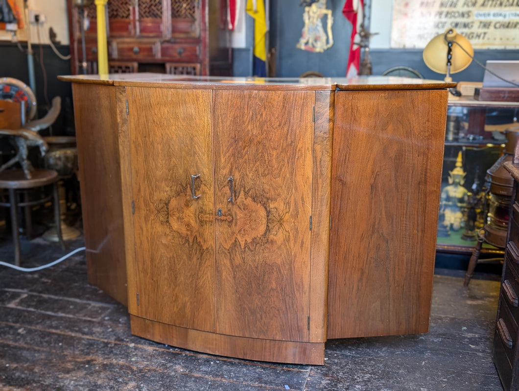 1940's Art Deco Burr Walnut Drinks Cabinet / Bar - Turnbridge