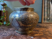 Load image into Gallery viewer, Islamic Mamluk Brass Vase / Jardiniere With Silver And Copper Inlay
