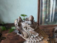 Load image into Gallery viewer, Antique Tibetan Pair of Bronze Foo Dog Figurines
