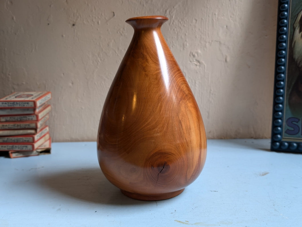 Waxed Wooden Vase Turned From Cherry Wood