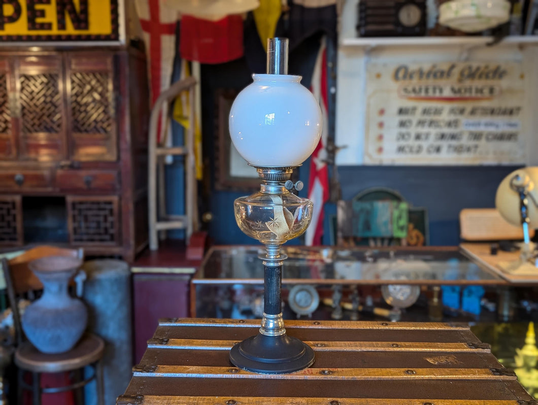 Victorian Corinthian Column Glass Oil Lamp Lantern