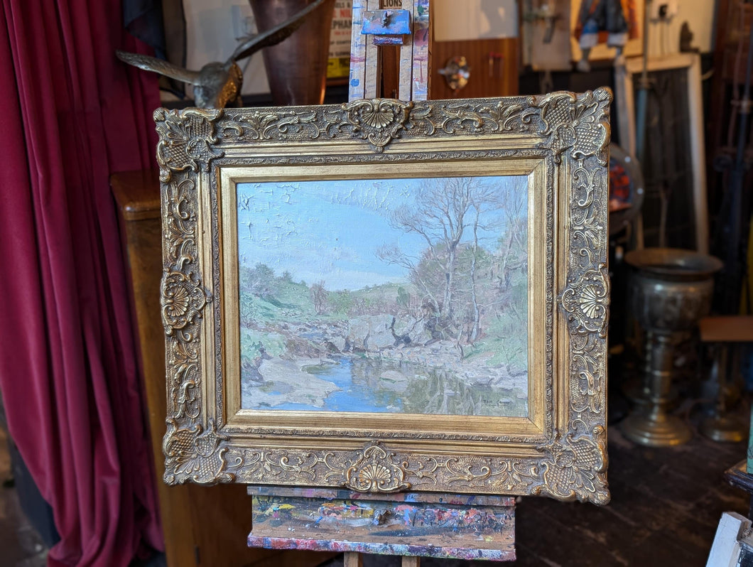 Antique Impressionist Oil Painting in Gilt Frame - River - Thomas Conn 75cm  x 65cm