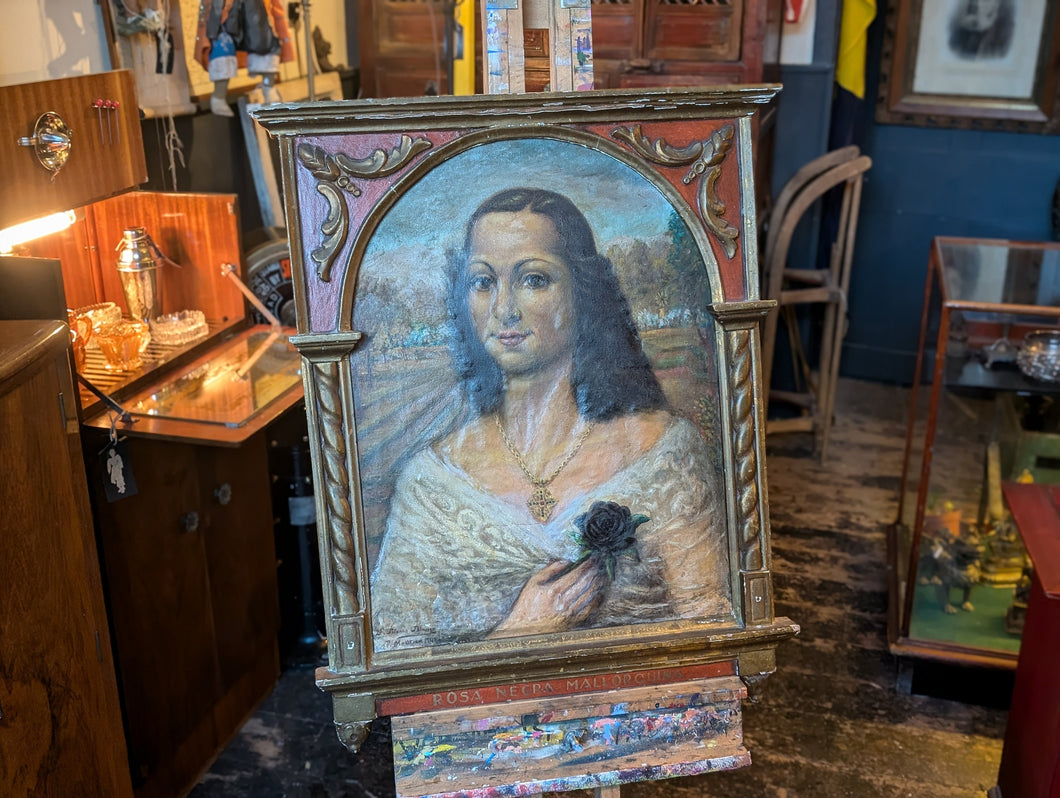 Spanish Oil on Canvas Portrait in Carved Frame