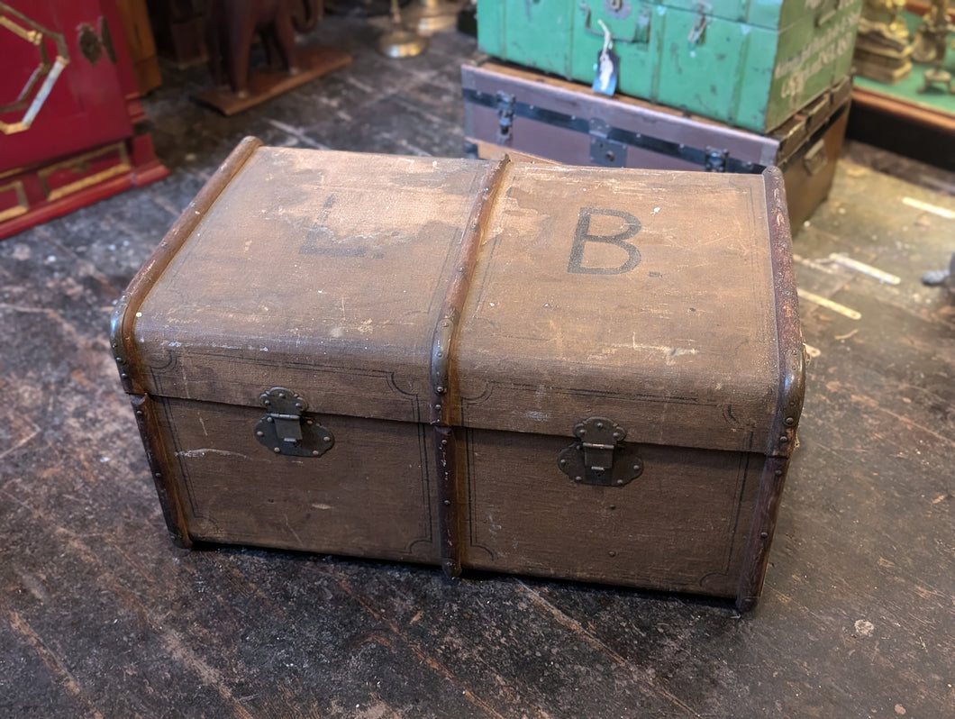 Large Antique Wooden Framed Steamer Trunk