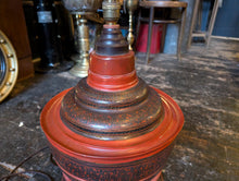 Load image into Gallery viewer, Antique Burmese Red Laquerre Offering Bowl Converted to Lamp
