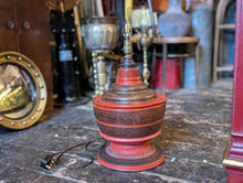 Load image into Gallery viewer, Antique Burmese Red Laquerre Offering Bowl Converted to Lamp
