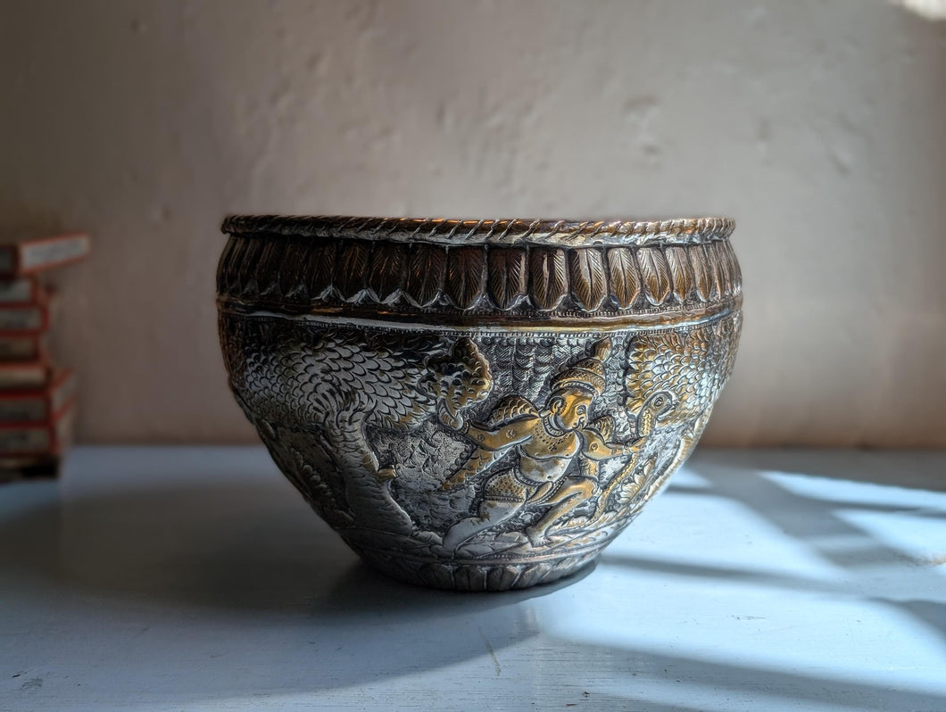 19th.C Indian Repousse  Silvered Bronze Bowl