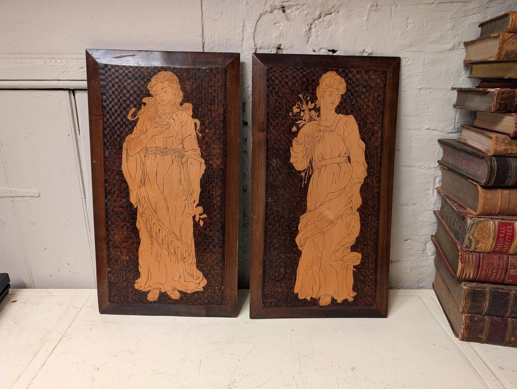 Pair of Early 20th.C Art Nouveau Wooden Wall Plaques