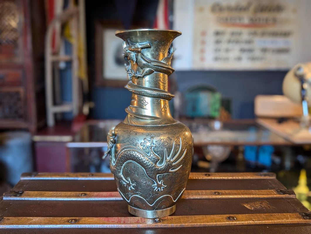 Large Early 20th.C Brass Chinese Dragon Vase