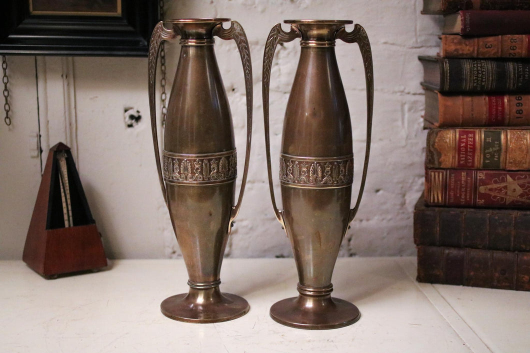 Pair of Antique Art Nouveau Copper Vase