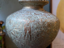 Load image into Gallery viewer, Early 20th.C Gold Gilded Indian Engraved Brass Surahi / Vase
