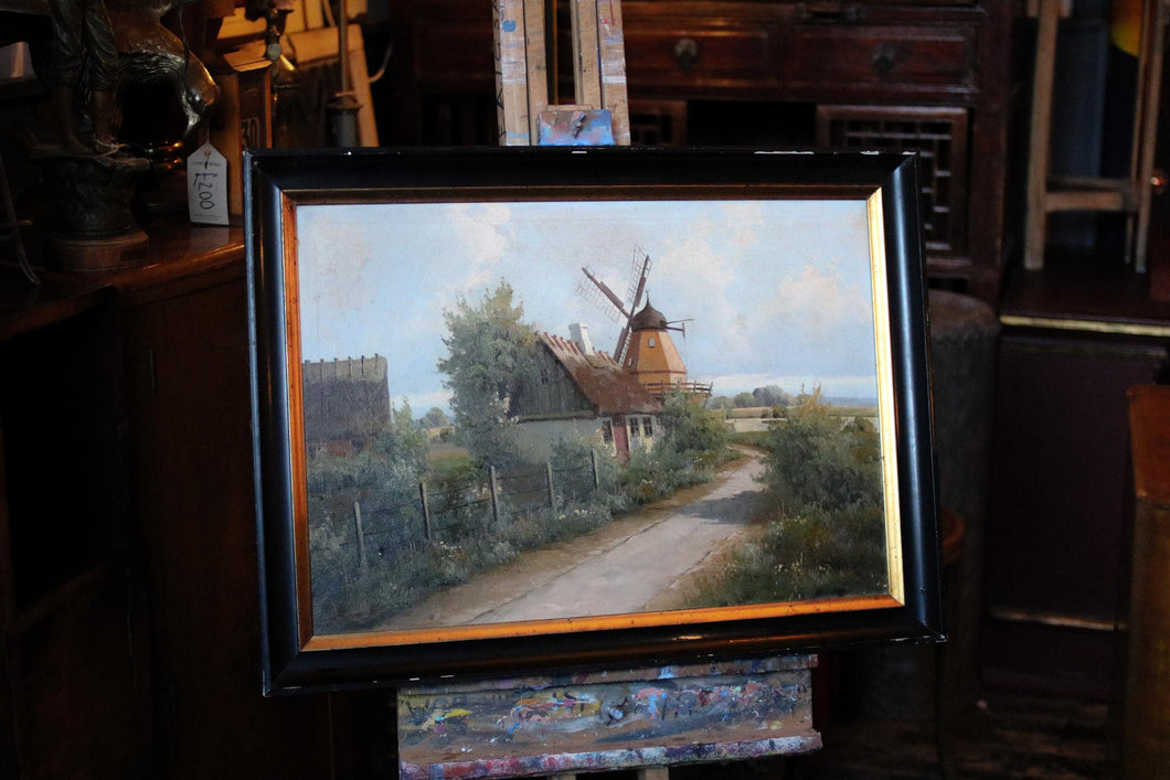 1930's Dutch Oil Painting - Landscape With Windmill -  55 x 74cm