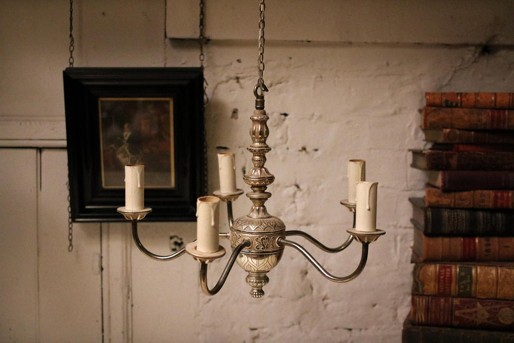 1920's Silver Giltwood Carved Chandelier