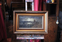 Load image into Gallery viewer, Antique 19th.C Boats at Moonlight Oil on Canvas Painting - 22&quot; x 14&quot;
