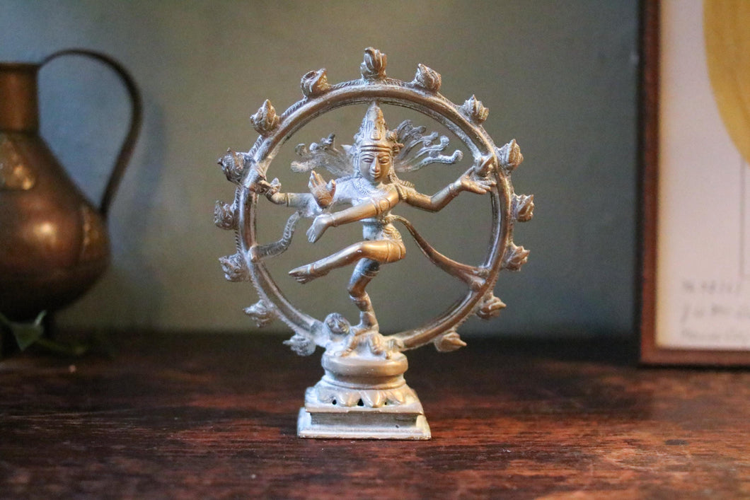 Antique Indian Dancing Shiva Nataraja Wheel Brass Statue