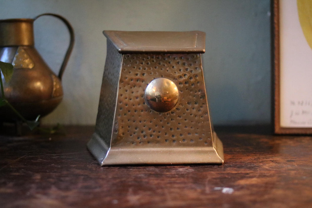 Early 20th.C Arts and Crafts Hammered Brass Lidded Box