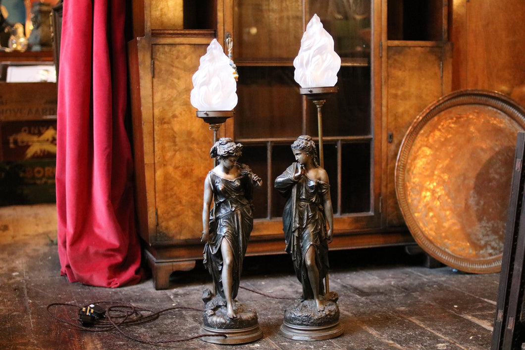 Pair of C.1910 Art Nouveau Torchiere Table Lamps