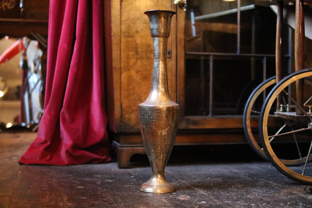 Large Vintage Indian Brass Engraved Amphora Vase