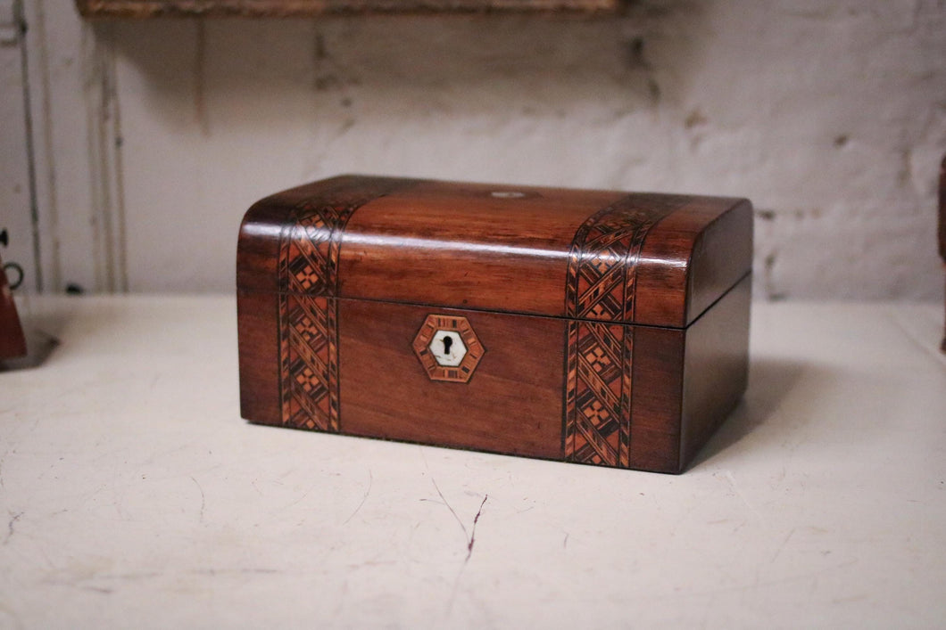 Antique Victorian Walnut Tunbridgeware Wooden Box