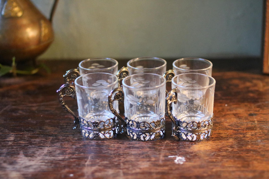 Set of 6 Cut Glass Expresso Demitasse Glasses