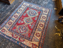 Load image into Gallery viewer, 3&#39;8&quot; x 4&#39;5 Vintage Caucasian Hand Knotted Wool Rug - 134 x 111cm
