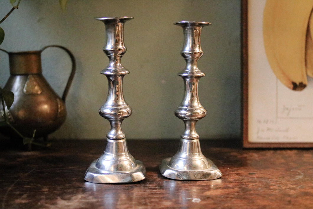 Pair of Vintage Chrome Candlesticks