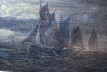 Load image into Gallery viewer, Antique 19th.C Boats at Moonlight Oil on Canvas Painting - 22&quot; x 14&quot;
