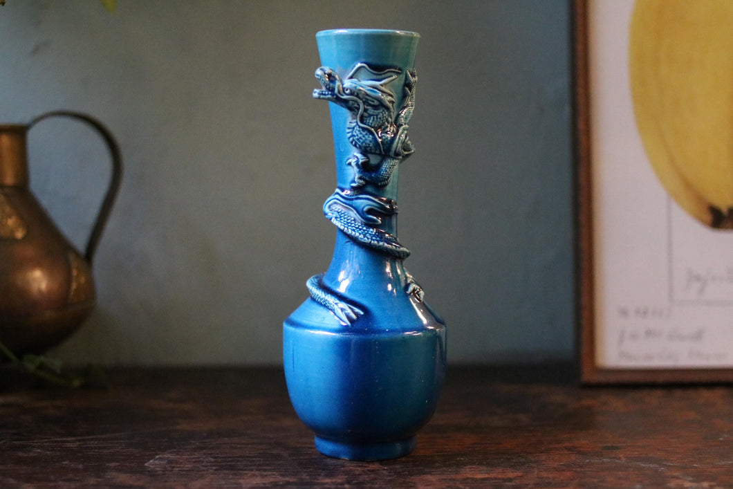 antique Japanese Blue Porcelain Dragon Vase