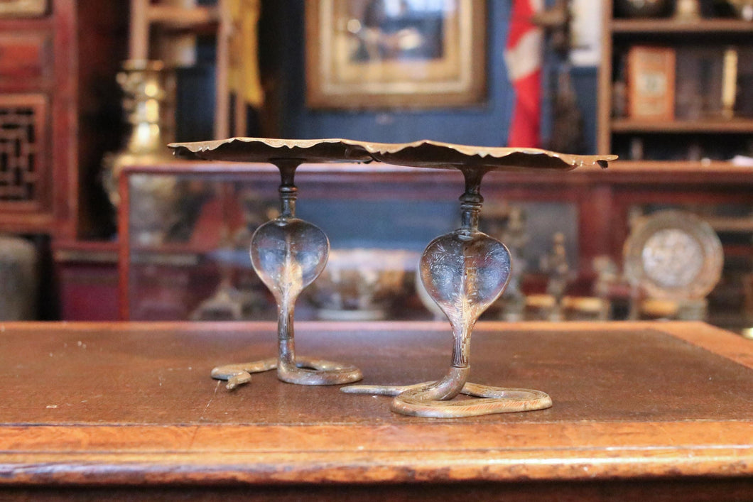 Pair of early 20th.C Brass & Enamel Cobra Tazzas / Trinket Dish's