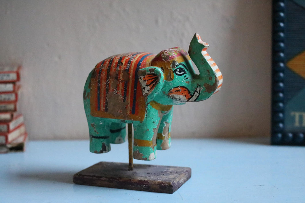 Vintage Indian Carved Painted Elephant