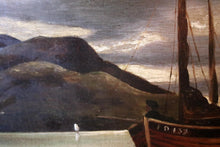 Load image into Gallery viewer, 19th.C Joe Branston Oil Painting  - Sea Loch &amp; Ship - 45cm x 40cm
