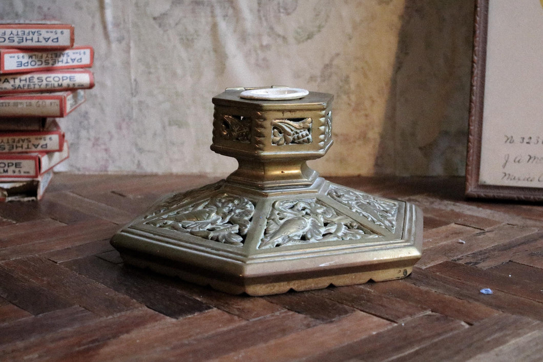 Ornate Antique Victorian Brass Inkwell