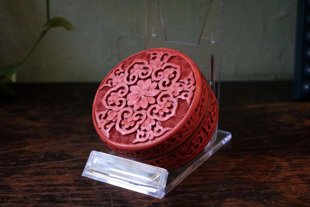 Antique Chinese Red Cinnabar And Enamel Pill Box