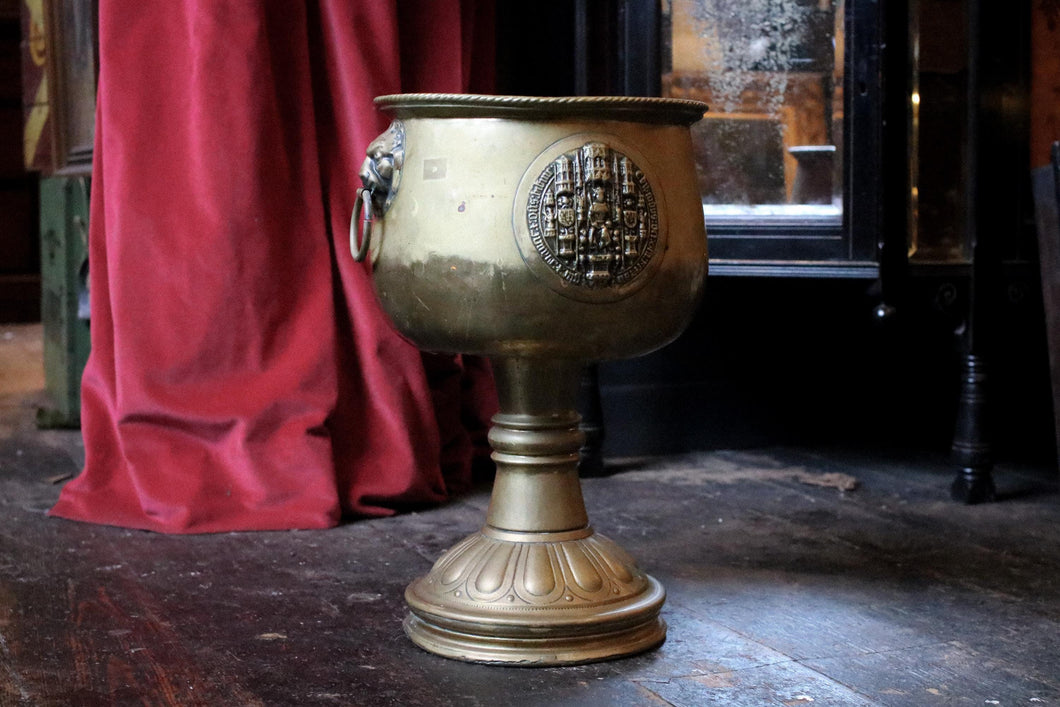 Vintage Embossed Brass Planter Jardiniere on Stand