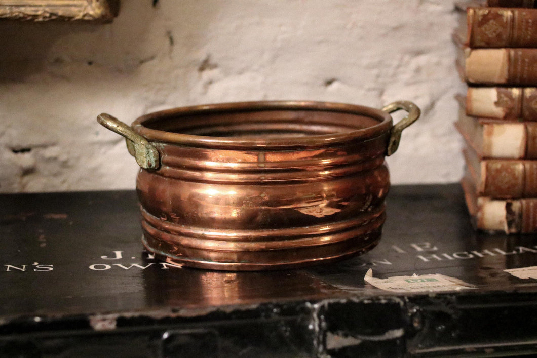 Vintage Ribbed Copper and Brass Cooking Pot