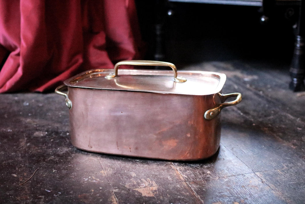 Vintage French Copper and Brass Rectangular Braisière Pan